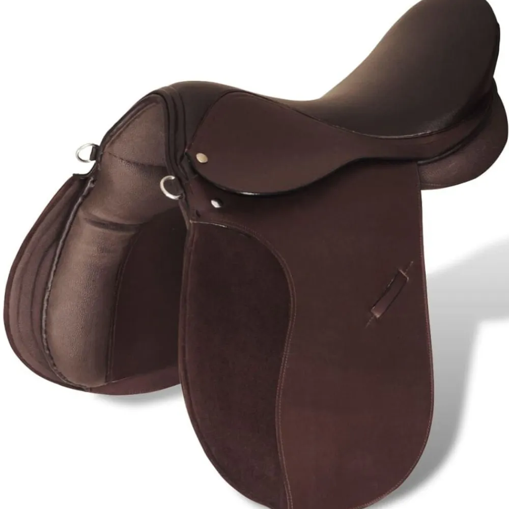 vidaXL Set de montura de caballo de 16" y cuero marrón 14 cm, 5 en 1 Marrón Hot