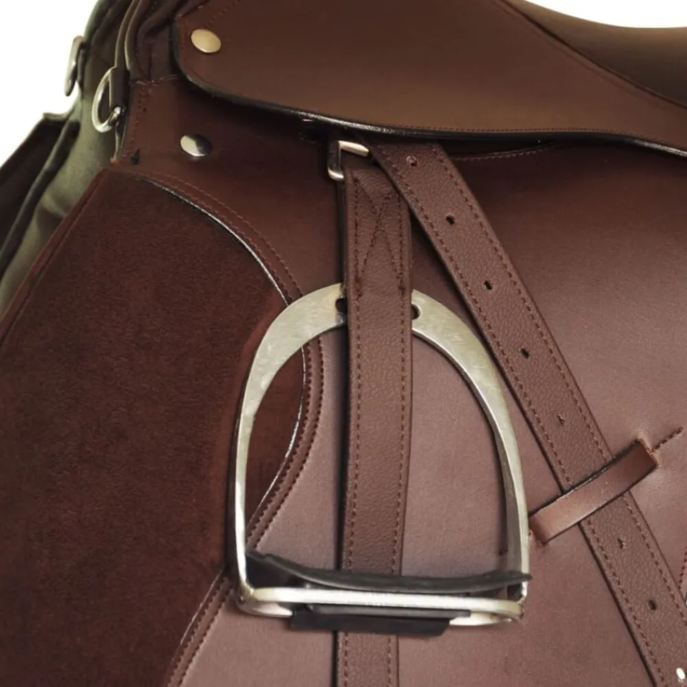 vidaXL Set de montura de caballo de 16" y cuero marrón 14 cm, 5 en 1 Marrón Hot