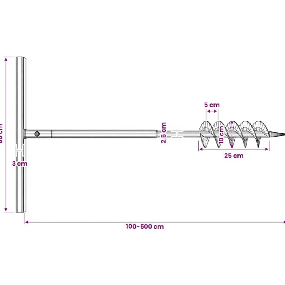 vidaXL Taladro De Tierra Con Mango 100 mm Con Tubo De Extensión 5 M Acero Outlet