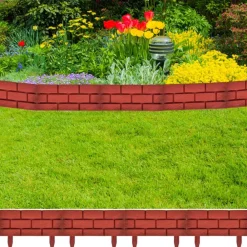 vidaXL Vallas De Jardín-Verja separadora de césped color ladrillo 11 piezas