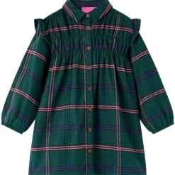 vidaXL Ropa Y Accesorios-Vestido infantil de manga larga y volantes verde oscuro 92