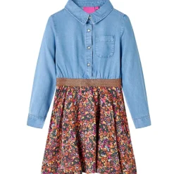 vidaXL Vestido infantil de manga larga azul marino y vaquero 104