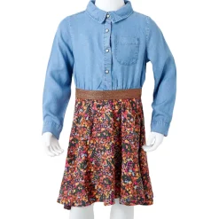vidaXL Vestido infantil de manga larga azul marino y vaquero 104