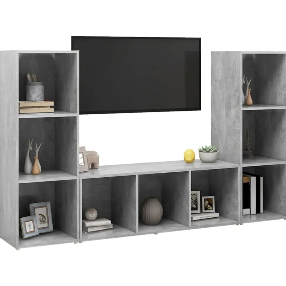 vidaXL | Gabinete de TV | 3 pcs 37 x 35 x 107.5 cm Gris hormigón Hot
