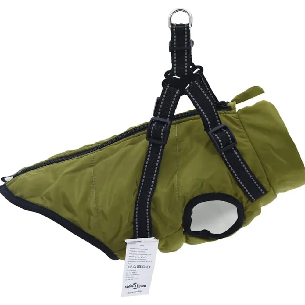 vidaXL Abrigo perro arnés impermeable reflectante L24 verde militar Verde ejército Hot
