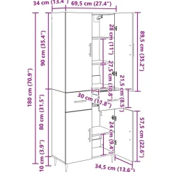 vidaXL Armarios Y Almacenamiento-Alacena 69,5 x 34 x 180 cm Madera contrachapada