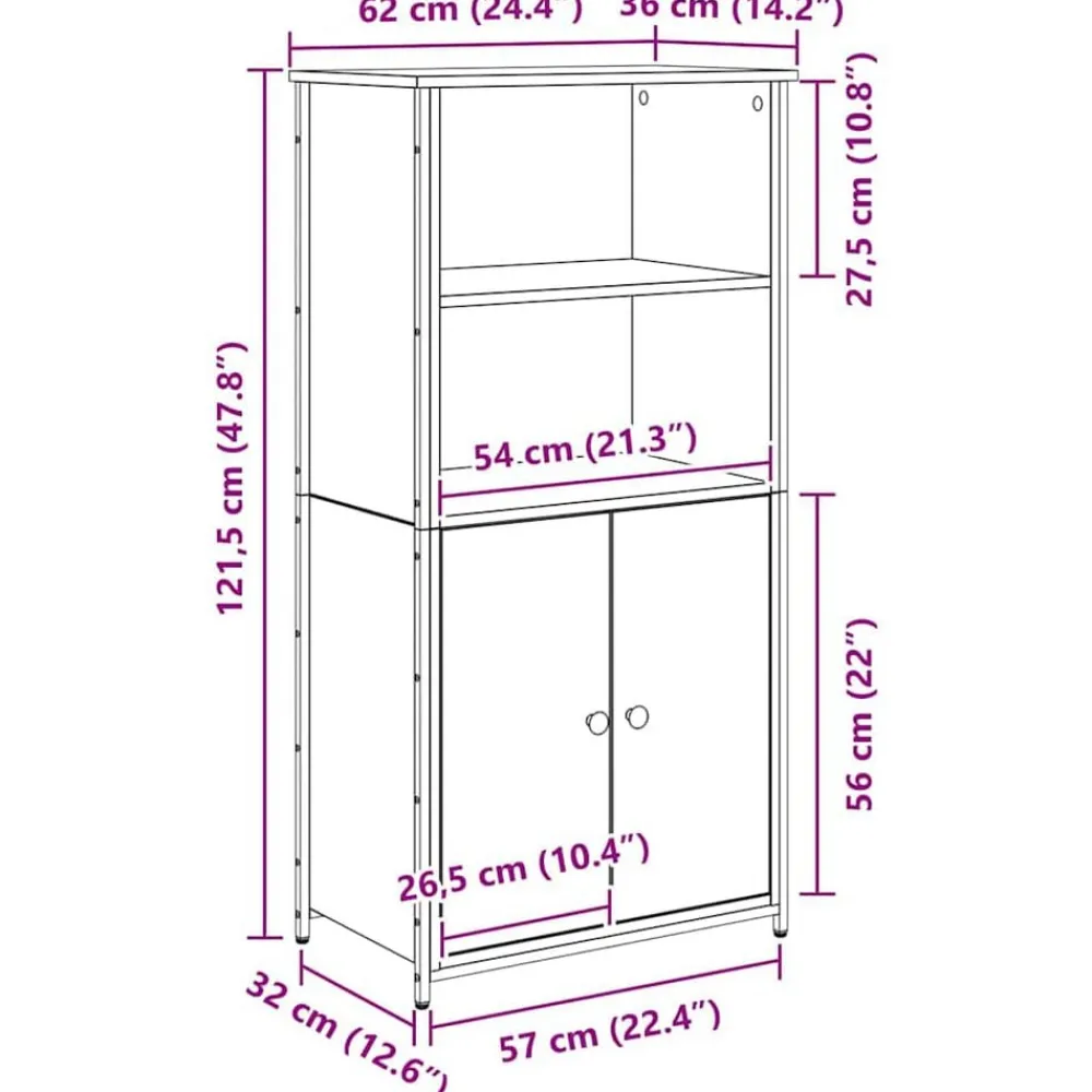 vidaXL Armarios Y Almacenamiento-Alacena Roble artesanal 62 x 36 x 121,5 cm Madera contrachapada