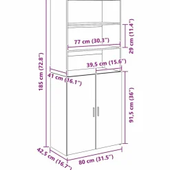 vidaXL Alacena 80 x 42,5 x 185 cm Madera contrachapada Roble negro Clearance
