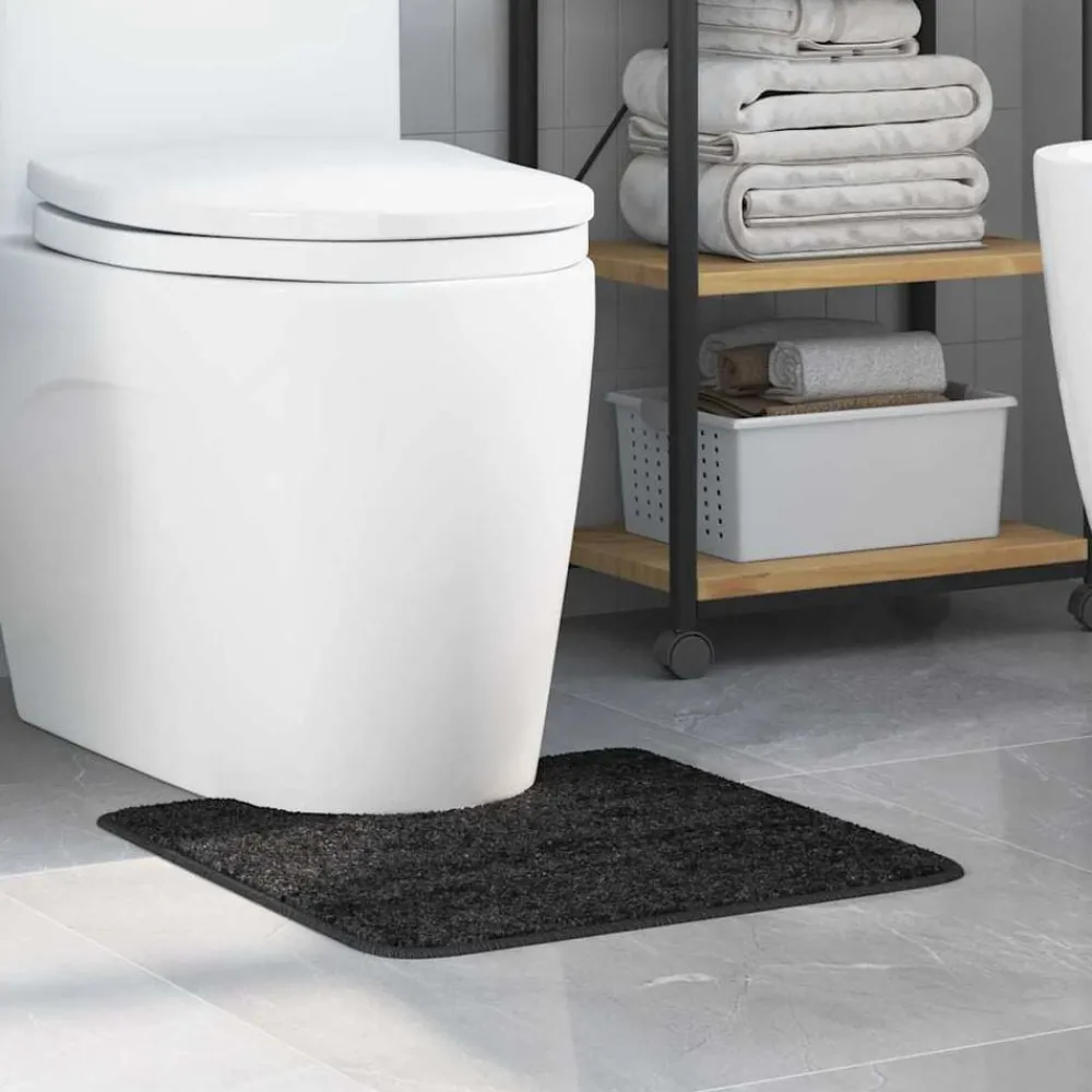 vidaXL Alfombra antideslizante para baño con corte para inodoro Gris oscuro Hot