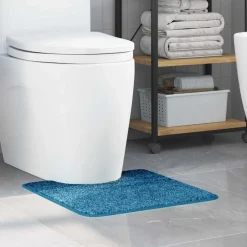vidaXL Alfombra antideslizante para baño con corte para inodoro Azul Discount
