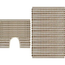 vidaXL Accesorios Para El Baño-Alfombra de baño tejida a mano de yute y tela natural y blanca
