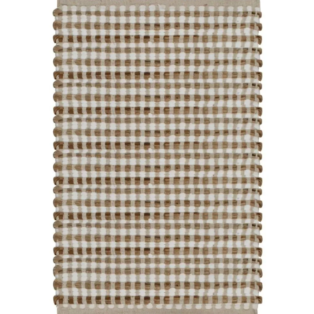 vidaXL Accesorios Para El Baño-Alfombra de baño tejida a mano de yute y tela natural y blanca