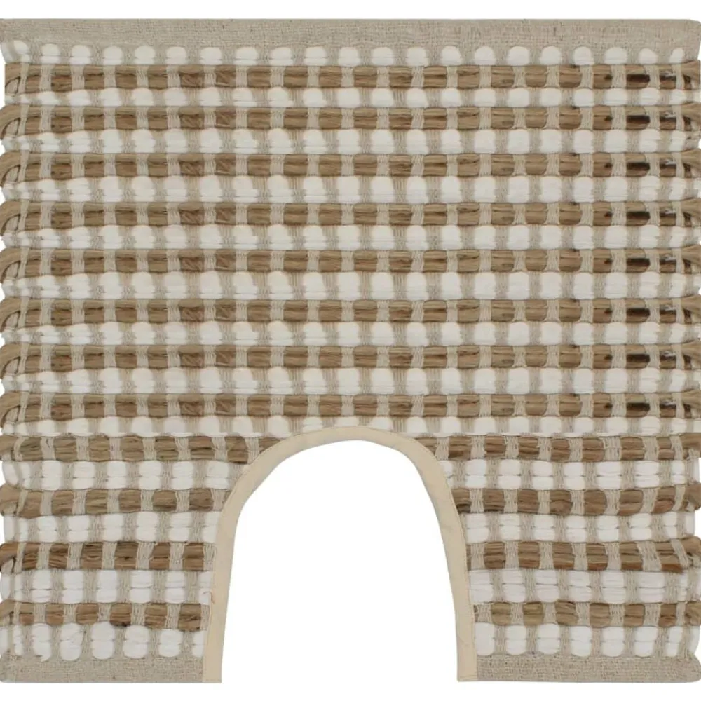 vidaXL Accesorios Para El Baño-Alfombra de baño tejida a mano de yute y tela natural y blanca