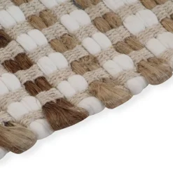 vidaXL Accesorios Para El Baño-Alfombra de baño tejida a mano de yute y tela natural y blanca