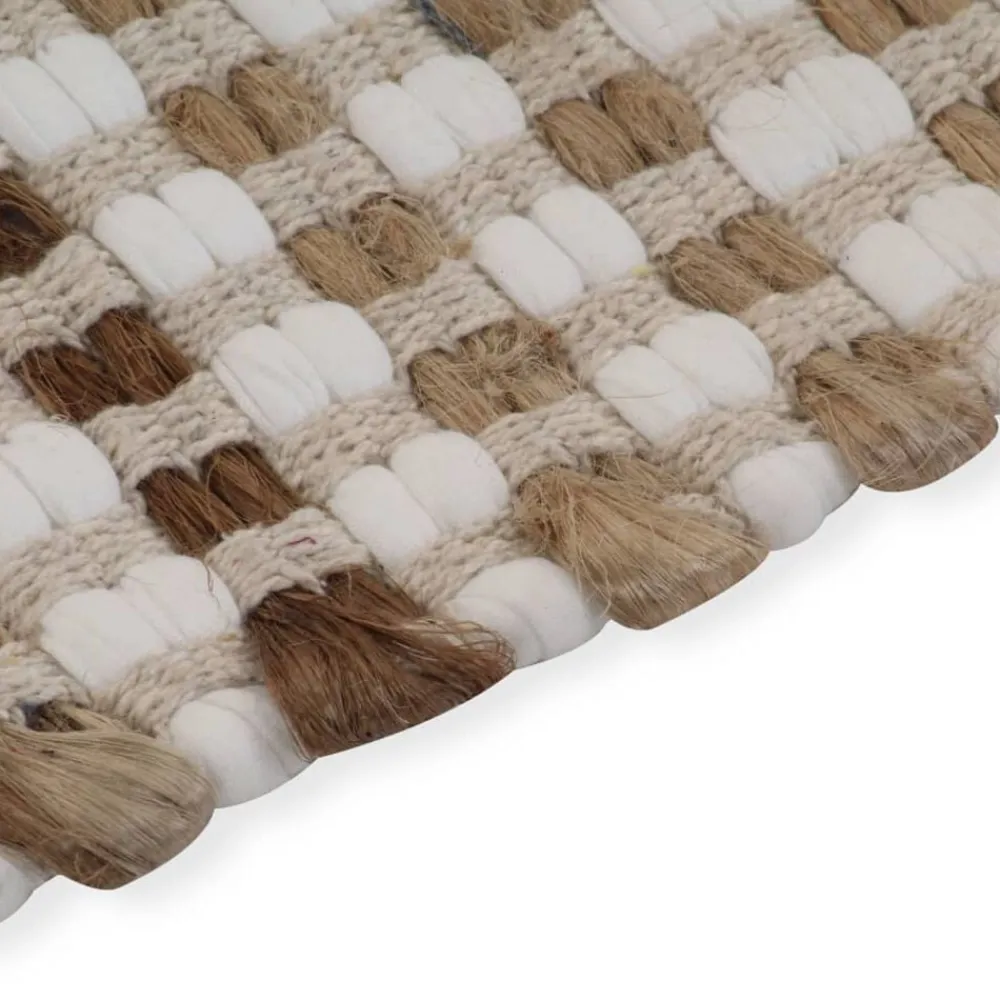 vidaXL Accesorios Para El Baño-Alfombra de baño tejida a mano de yute y tela natural y blanca