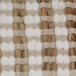 vidaXL Accesorios Para El Baño-Alfombra de baño tejida a mano de yute y tela natural y blanca