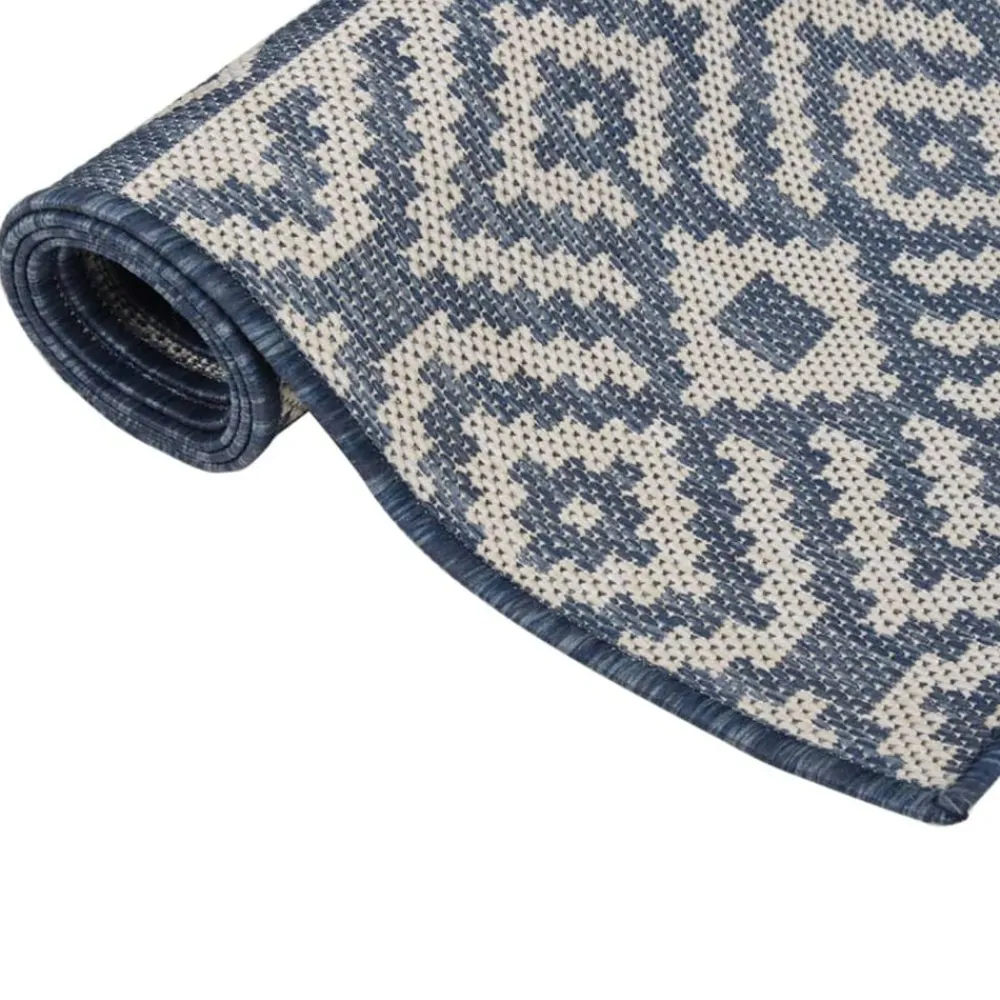 vidaXL Alfombra de exterior de tejido plano 80x250 cm Rayas azules Hot