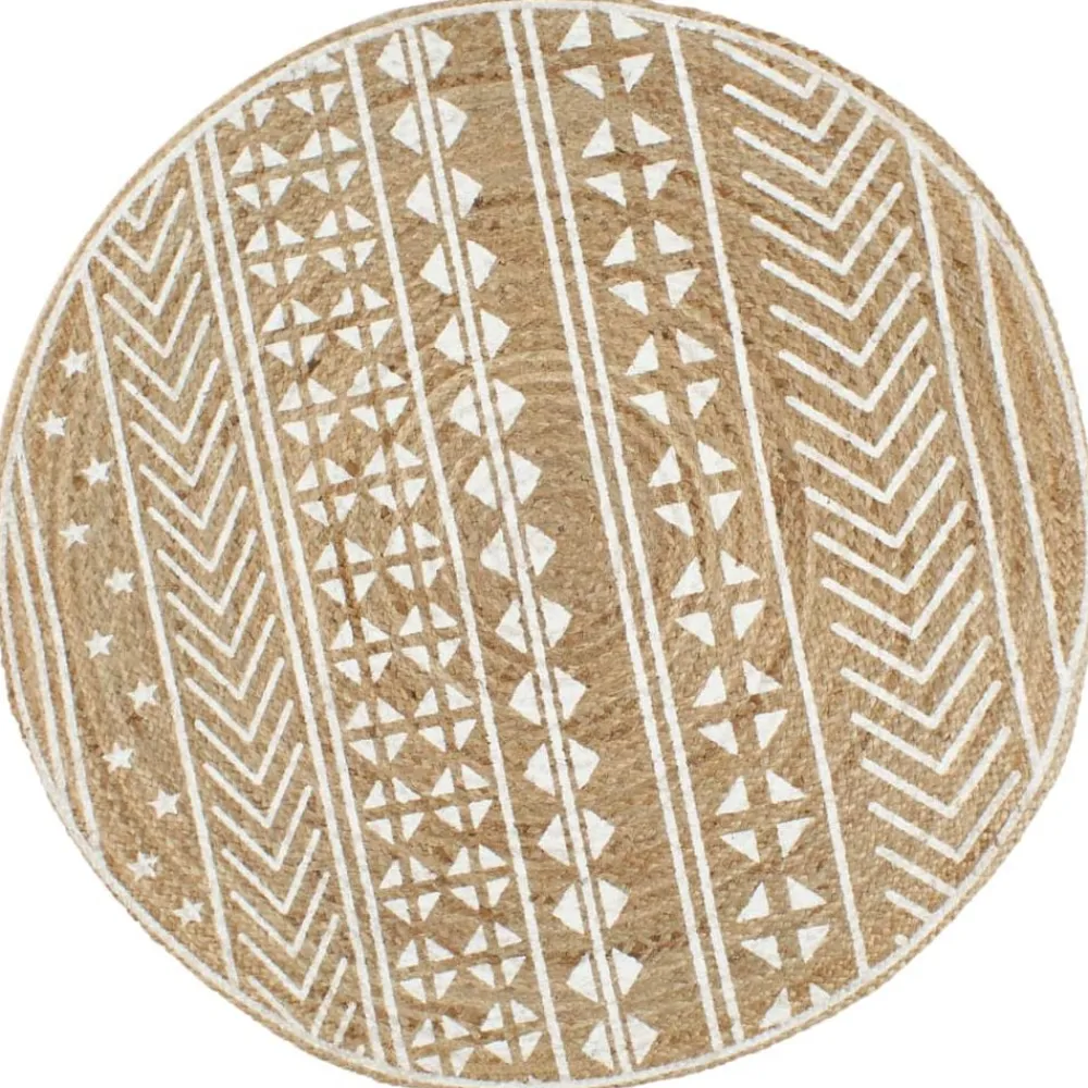 vidaXL Alfombra de yute tejida a mano con estampado blanco 90 cm New