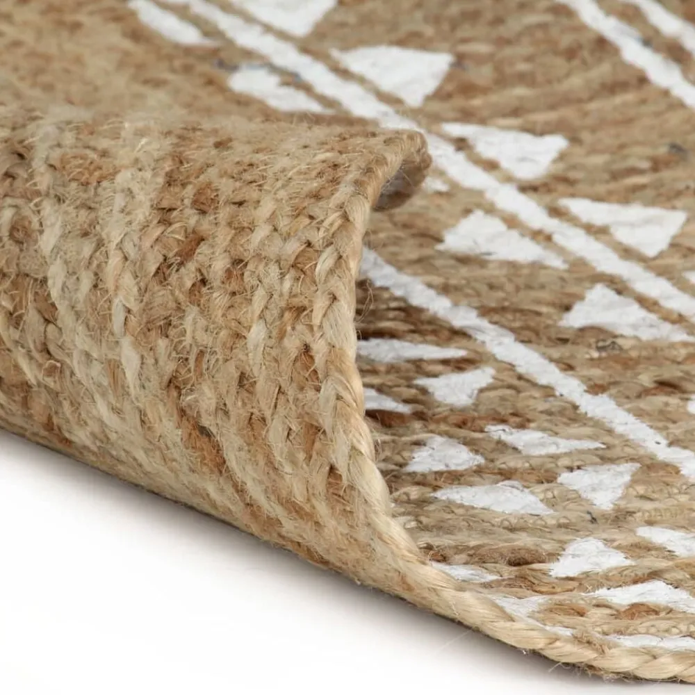 vidaXL Alfombra de yute tejida a mano con estampado blanco 90 cm New