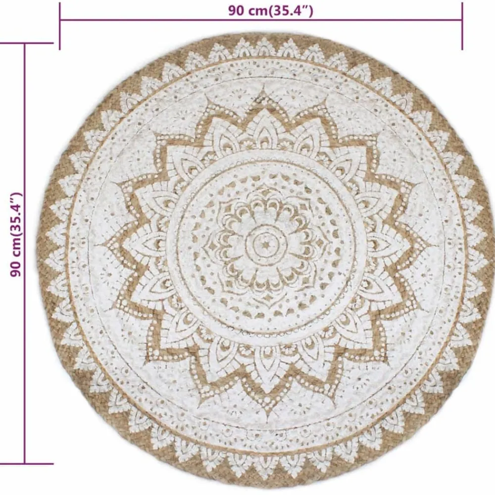 vidaXL Alfombra redonda con estampado yute trenzado 90 cm Sale