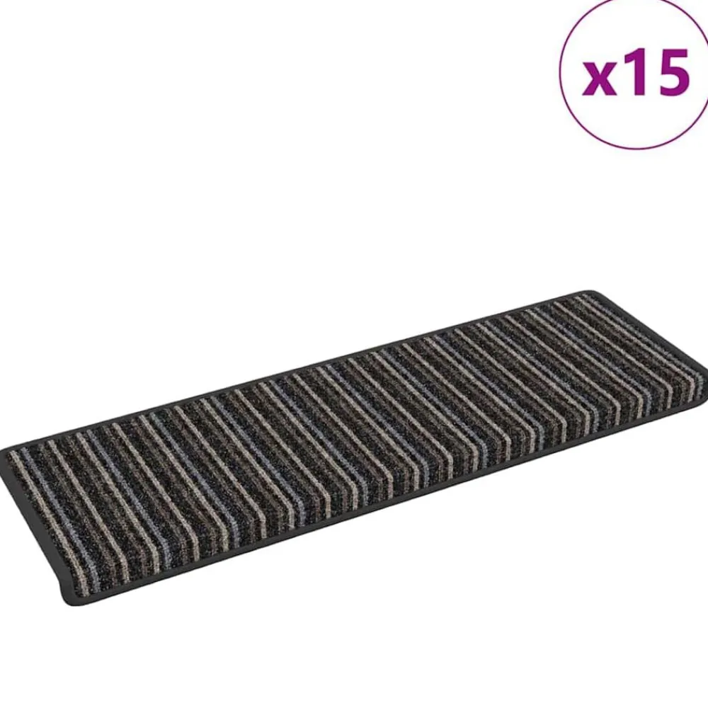 vidaXL Alfombras autoadhesivas para escaleras Rayado 15 pcs Antracita Best
