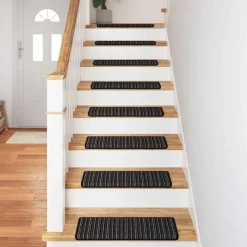 vidaXL Alfombras autoadhesivas para escaleras Rayado 15 pcs Antracita Best