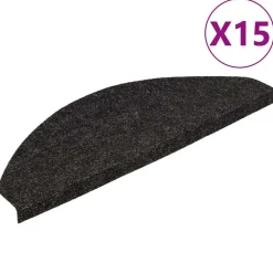 vidaXL Alfombrilla autoadhesiva escalera 15 uds negra 56x17x3 cm Negro New