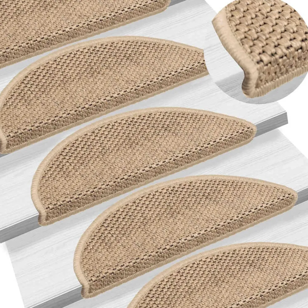 vidaXL Alfombrilla autoadhesiva escalera sisal 15 uds 56x17x3 cm Arena Outlet