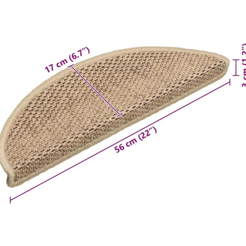 vidaXL Alfombrilla autoadhesiva escalera sisal 15 uds 56x17x3 cm Arena Outlet