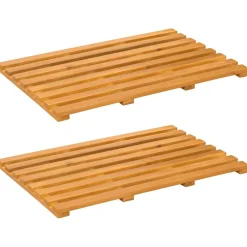 vidaXL Accesorios Para El Baño-Alfombrilla de baño Liso Marrón 100 x 53 cm Madera