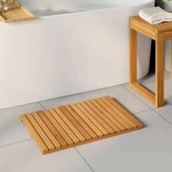 vidaXL Accesorios Para El Baño-Alfombrilla de baño Liso Marrón 60 x 40 cm Madera