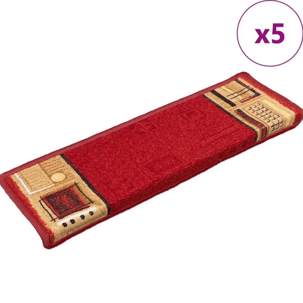 vidaXL Alfombrillas de escalera autoadhesivas 5 uds 65x21x4 cm Rojo