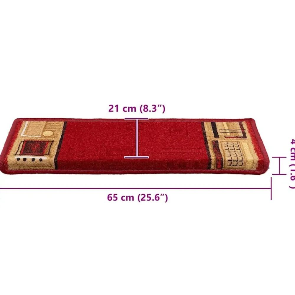 vidaXL Alfombrillas de escalera autoadhesivas 5 uds 65x21x4 cm Rojo