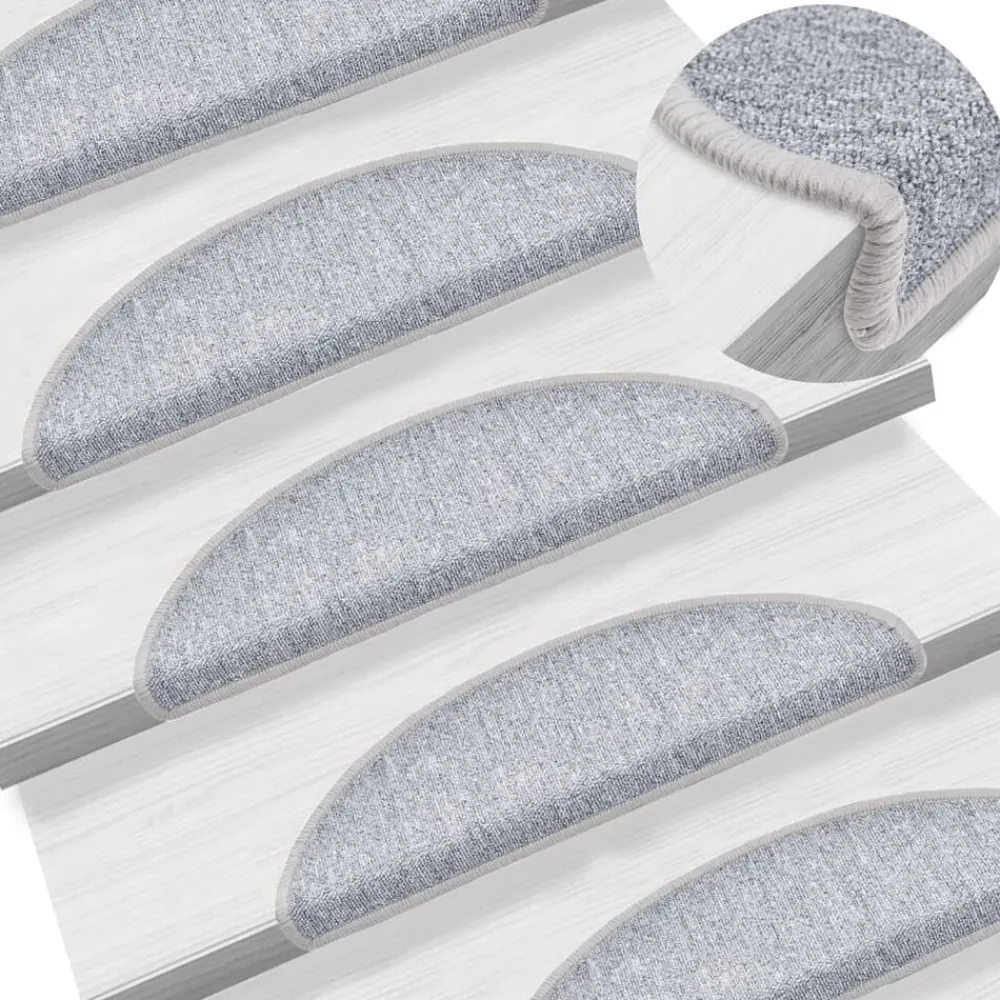 vidaXL Alfombrillas de escalera 15 unidades 56x17x3 cm Gris claro