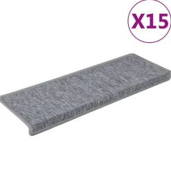 vidaXL Productos Del Hogar-Alfombrillas para escaleras 15 unidades 65x21x4 cm Gris claro Borde rectangular
