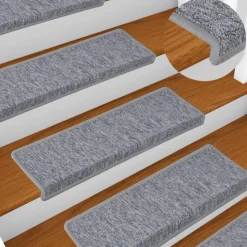 vidaXL Productos Del Hogar-Alfombrillas para escaleras 15 unidades 65x21x4 cm Gris claro Borde rectangular