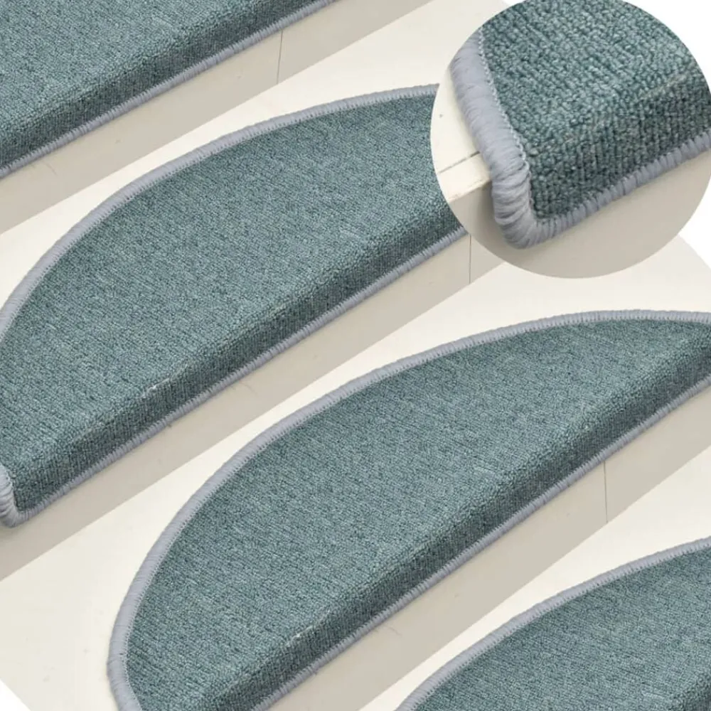 vidaXL Alfombrillas para escaleras 15 unidades 56x17x3 cm Semicircular Azul mar Clearance