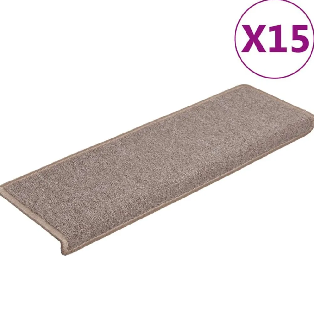 vidaXL Productos Del Hogar-Alfombrillas para escaleras 15 unidades 65x21x4 cm Marrón claro Borde rectangular