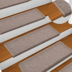 vidaXL Productos Del Hogar-Alfombrillas para escaleras 15 unidades 65x21x4 cm Marrón claro Borde rectangular