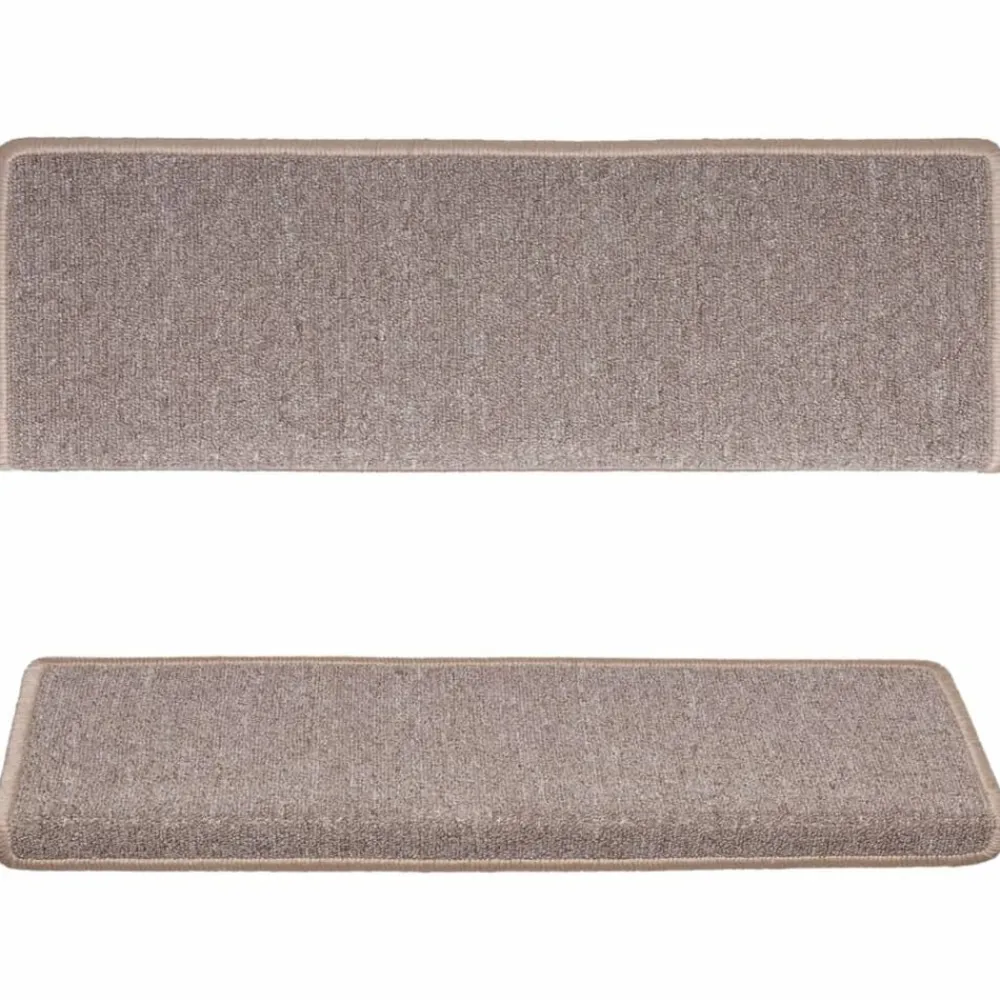 vidaXL Productos Del Hogar-Alfombrillas para escaleras 15 unidades 65x21x4 cm Marrón claro Borde rectangular