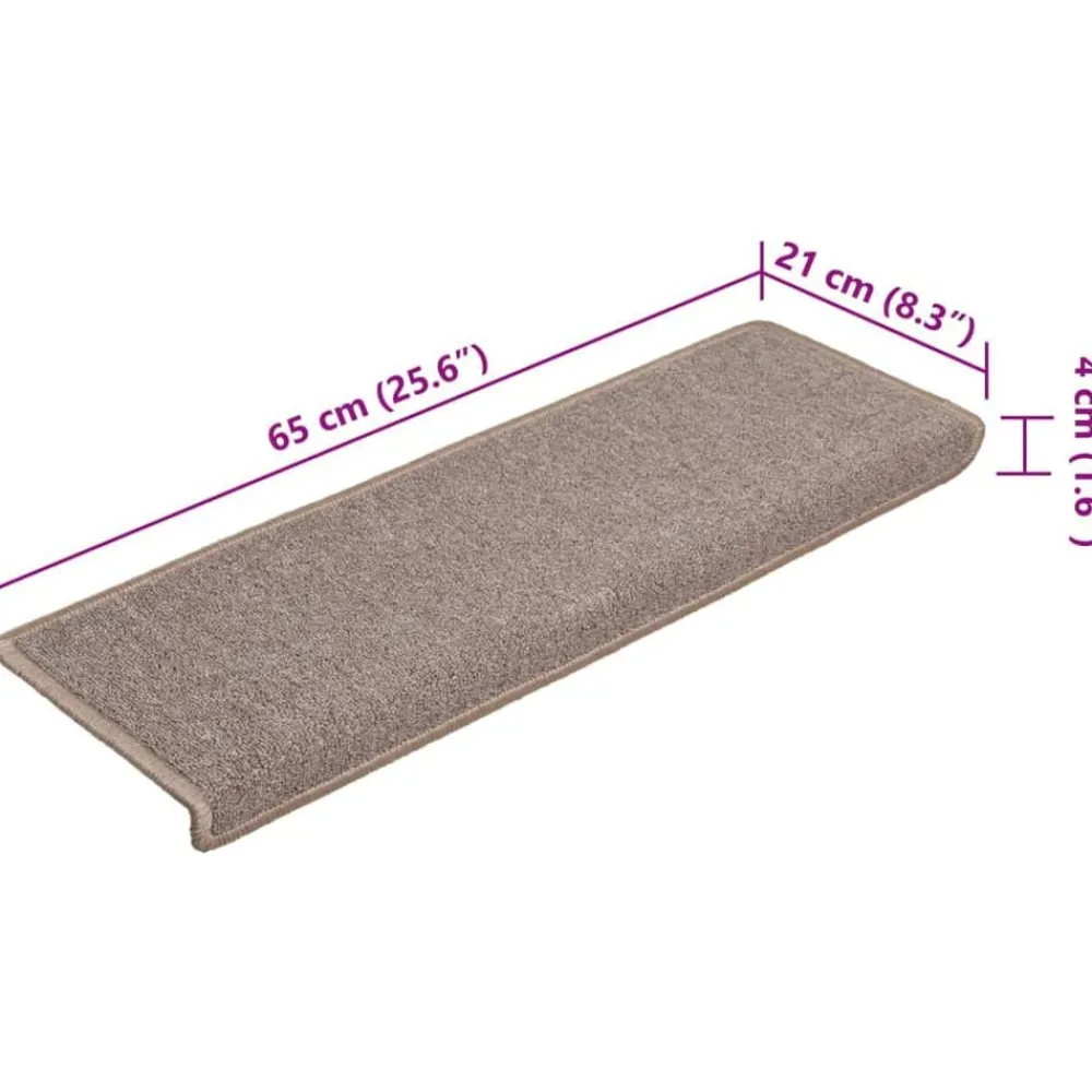 vidaXL Productos Del Hogar-Alfombrillas para escaleras 15 unidades 65x21x4 cm Marrón claro Borde rectangular