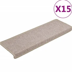vidaXL Productos Del Hogar-Alfombrillas para escaleras 15 unidades 65x21x4 cm Gris topo Borde rectangular