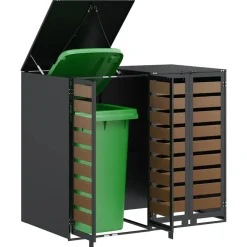 vidaXL Almacenamiento de cubos Wheelie para 3 cubos Antracita Acero New