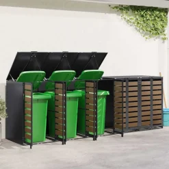 vidaXL Productos Del Hogar-Almacenamiento de cubos Wheelie para 3 cubos Antracita Acero