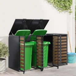 vidaXL Productos Del Hogar-Almacenamiento de cubos Wheelie para 3 cubos Antracita Acero