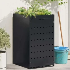 vidaXL Almacenamiento para Contenedor Rueda con Techo para Plantas para Contenedor de 240L Negro Clearance