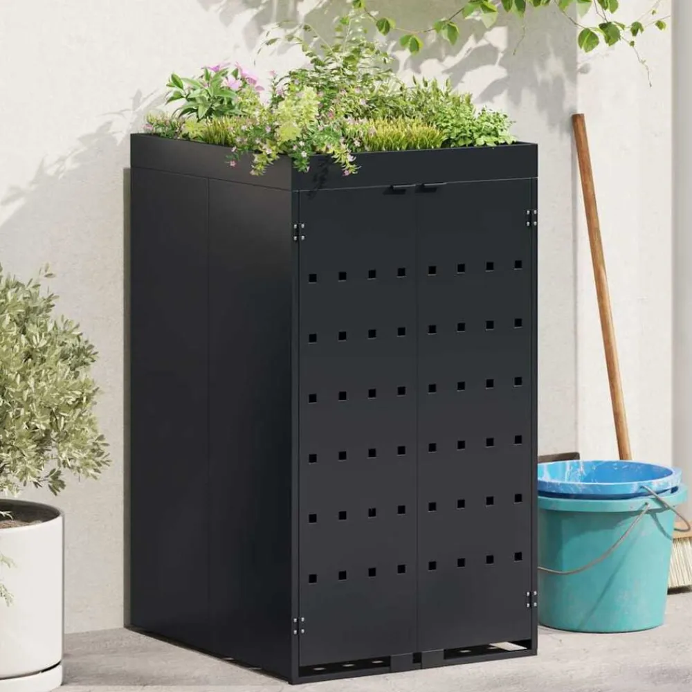 vidaXL Almacenamiento para Contenedor Rueda con Techo para Plantas para Contenedor de 240L Negro Clearance