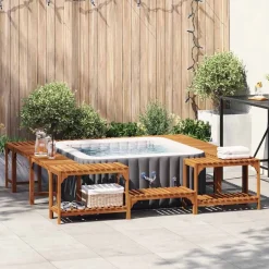 vidaXL Piscina Y Spa-Alrededor de Spa Marrón 230 x 230 cm Madera de Acacia Sólida
