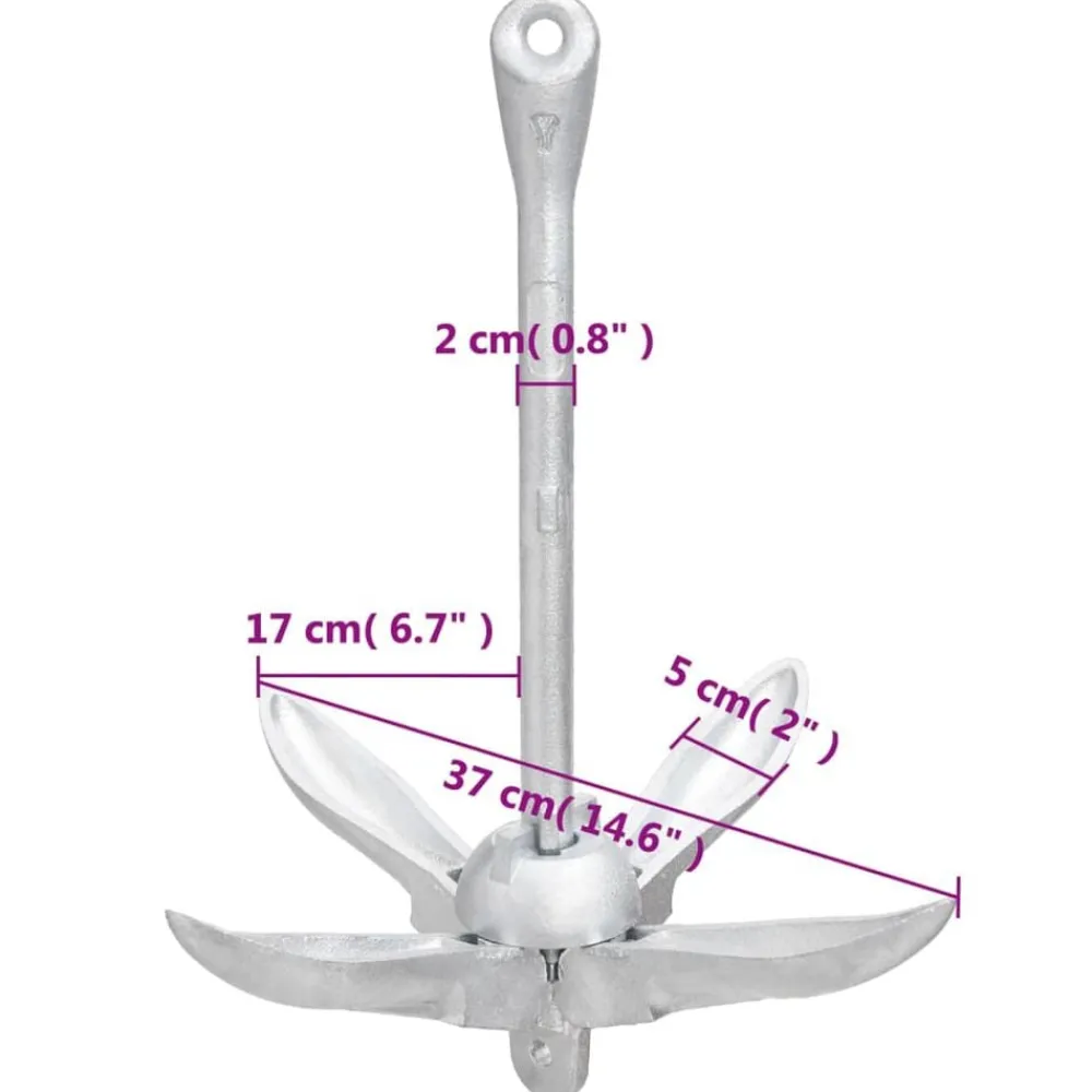 vidaXL Piezas Y Accesorios Para Vehículos-Ancla plegable con cuerda hierro maleable plateado 3,2 kg