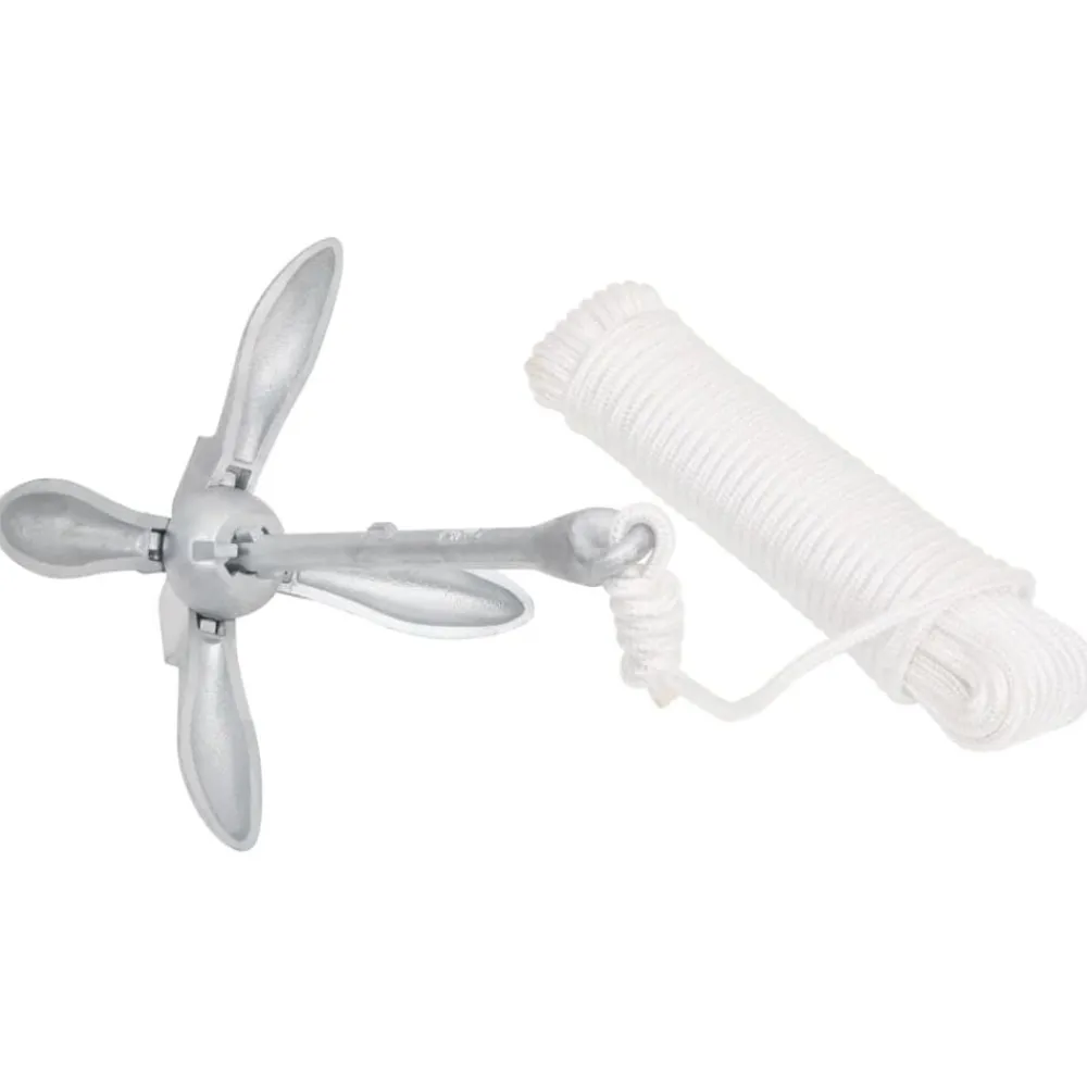 vidaXL Piezas Y Accesorios Para Vehículos-Ancla plegable con cuerda hierro maleable plateado 3,2 kg